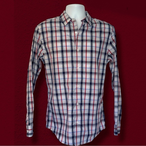 Fairlane & Sons Other - Fairlane & Sons Slim Fit Plaid Button-Down Shirt M Navy Red Wrinkle Free